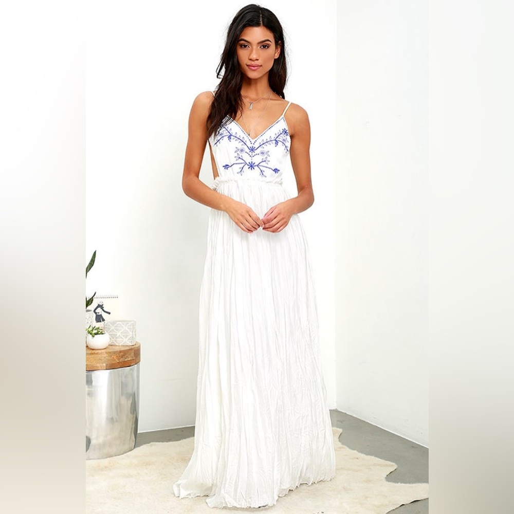 Lulus Something to Sprout About Ivory Embroidered Maxi Dress